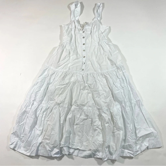 New Madewell Button Front Tiered Midi Dress White Size 4 - Picture 3 of 11